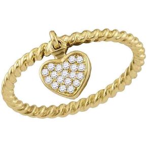 Sonia Jewels 10k Yellow Gold Round Diamond Heart Dangle Rope Stackable Band Ring 1/10 Ct.