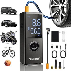 Givebest Tire Inflator Portable Air Compressor, 10000mAh & 150PSI Air Pump for Car Tires, Portable Tire Inflator with LED, One Click Smart Pump Tire Inflator for Car, Bike, Motorcycle, Ball