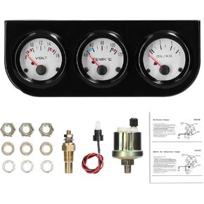 Shkalacar 3 in 1 Car Meter Auto Gauge Kit, 52mm Voltmeter + Water Temperature Gauge + Oil Press Gauge Triple Gauge with Sensor for Car Truck RV Marine Boat
