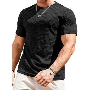 JMIERR Mens T-Shirt Casual Stretch Solid Crewneck Short Sleeve Tees Textured Shirts
