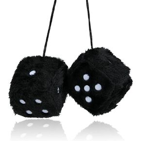 HOFJOS 3" Fuzzy Dice for Rear View Mirror Accessories, Valentines Day Gifts, Cute Car Accessories, Ornament Interior Decoration, Car Decor, Car Hanging Ornament (Pair Black)