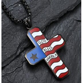 American Flag Cross for Car Rearview Mirror Hanging Accessories God Bless America Cross Charm Pendant Car Decor Christian Patriotic Ornament Religious Cross Necklace Men Women (Black)