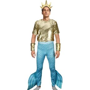 Mens King Cosplay Merman Father Costume Prince Crown Wristlets Neptune Outfits Halloween Cosplay Suits