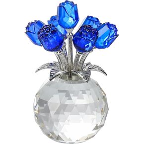 Enjinkail Blue Rose Flower Crystal Figurine with Vase, Bouquet Flowers Ornament Gifts for Wife Girlfriend Women, Handmade Crystal Flower Collectible Home Table Decor ​for Valentine's Day Wedding in Kuwait