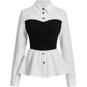SweatyRocks Women's Long Sleeve Ruffle Hem Blouses Button Front Peplum Tops