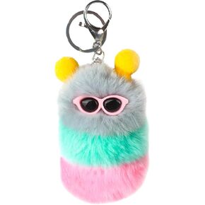 Caterpillar Worm Keychains, Pom Pom Cute Funny Plush Ring Accessories for Backpack Wristlet Car Keys Balls Decor Handbag, Charger Girly Frost Mint Llaveros Para Mochilas Charm for Girl Teen Women (D)