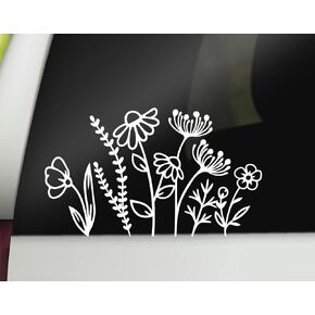 Wildflowers Decal | Boho Floral Decal | Girly Vinyl Sticker | Wildflowers Car Decal Bumper Sticker Window Laptop Tumbler Decal | 7" x 4" Size White | Made in USA | DECALBUNNY