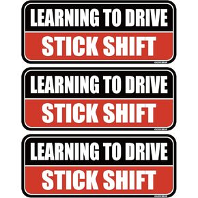 GEEKBEAR Learning to Drive Stick Shift Car Magnet - Colorful, Reflective, Weather-Resistant - Rectangular 8.7 x 3.5 in (Yellow/Black, 3 Pack)
