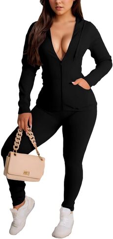 YeGine Women 2 Piece Outfits Long Sleeve Tracksuit Bodycon Matching Sets Hoodie Jacket Jogging Suit in Kuwait
