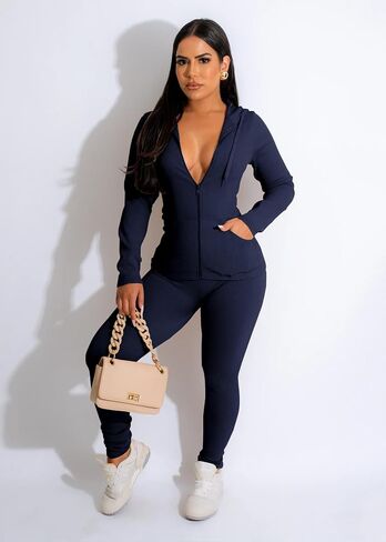 YeGine Women 2 Piece Outfits Long Sleeve Tracksuit Bodycon Matching Sets Hoodie Jacket Jogging Suit in Kuwait