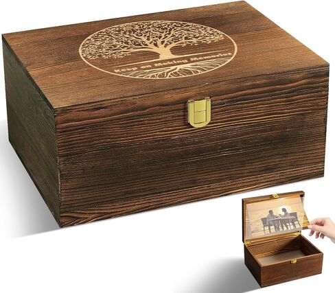 Large Tree of Life Wooden Keepsake Box - Elegant Vintage Jewelry Box Storage Box Durable Wooden Box for Storing Photos, Gifts, Jewelry, Decorative Wooden Memory Box with Anti-Slip Pads in Kuwait