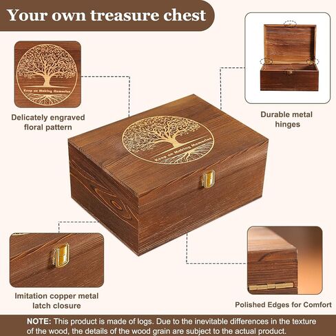 Large Tree of Life Wooden Keepsake Box - Elegant Vintage Jewelry Box Storage Box Durable Wooden Box for Storing Photos, Gifts, Jewelry, Decorative Wooden Memory Box with Anti-Slip Pads in Kuwait