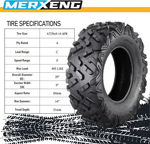 إطارات AT29x9-14 ATV UTV 29x9x14 إطارات جميع التضاريس 6 PR Bias Construction غير اتجاهي نمط المداس I - زوج من إطارين UTV لحواف 14x7 بوصة (AT29x9-14 6PR) in Kuwait