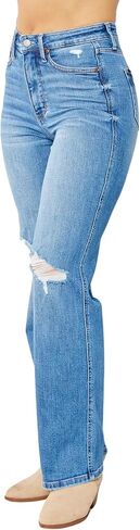Judy Blue Women's High-Rise Tummy Control Destroyed Knee Straight Jeans - 88785 (Medium Blue, 22 Plus) in Kuwait