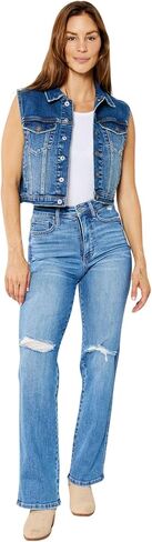 Judy Blue Women's High-Rise Tummy Control Destroyed Knee Straight Jeans - 88785 (Medium Blue, 22 Plus) in Kuwait