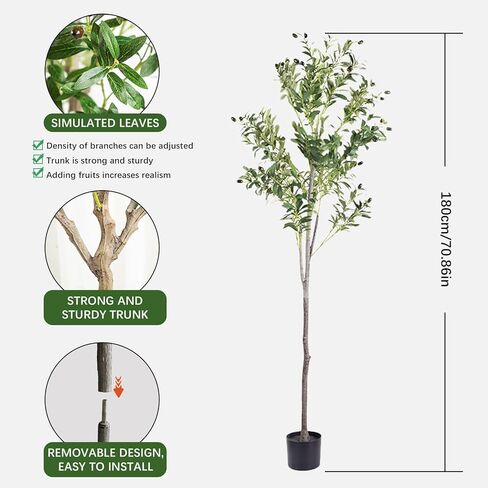 شجرة زيتون صناعية، شجرة صناعية بطول 6 أقدام في أوراق فرع أوليفر وفواكه لديكور المنزل الحديث في الداخل (70 بوصة، شجرة زيتون) in Kuwait