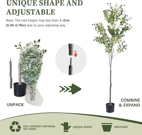 شجرة زيتون صناعية، شجرة صناعية بطول 6 أقدام في أوراق فرع أوليفر وفواكه لديكور المنزل الحديث في الداخل (70 بوصة، شجرة زيتون) in Kuwait