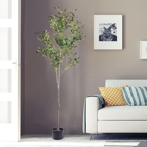 شجرة زيتون صناعية، شجرة صناعية بطول 6 أقدام في أوراق فرع أوليفر وفواكه لديكور المنزل الحديث في الداخل (70 بوصة، شجرة زيتون) in Kuwait