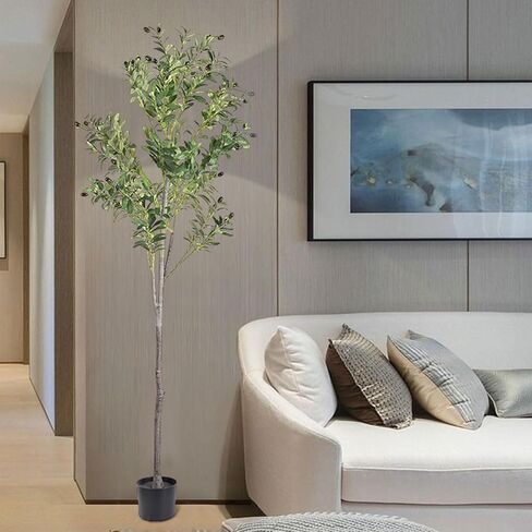 شجرة زيتون صناعية، شجرة صناعية بطول 6 أقدام في أوراق فرع أوليفر وفواكه لديكور المنزل الحديث في الداخل (70 بوصة، شجرة زيتون) in Kuwait