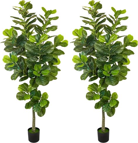 KOL 6.2FT 2-Pack Artificial Fiddle Leaf Fig Tree, 74.8’’ Fake Ficus Lyrata Plant, Faux Plants Greenery for House Home Office House Living Room, Perfect Housewarming Gift, Indoor Outdoor Modern Decor in Saudi Arabia