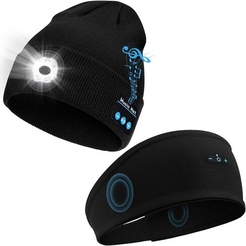 قبعة بلوتوث مع ضوء 5 LED فائق السطوع وعصابة رأس بلوتوث 5.2 تصل إلى 13 ساعة من وقت التشغيل، أسود in Kuwait