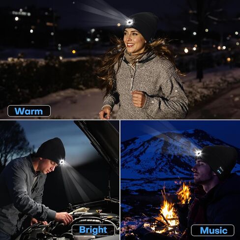 قبعة بلوتوث مع ضوء 5 LED فائق السطوع وعصابة رأس بلوتوث 5.2 تصل إلى 13 ساعة من وقت التشغيل، أسود in Kuwait