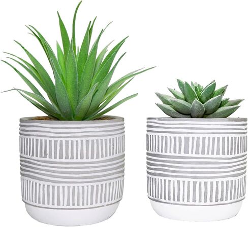 HelaCueil 2 Pack Artificial Succulent Plants 7'' & 5'' Potted Home Decoration Cement Pots in Saudi Arabia