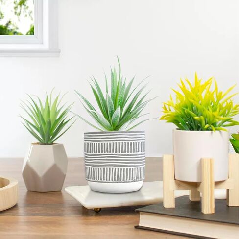 HelaCueil 2 Pack Artificial Succulent Plants 7'' & 5'' Potted Home Decoration Cement Pots in Saudi Arabia