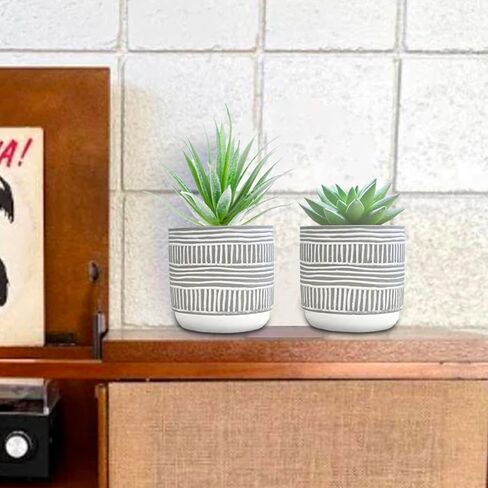 HelaCueil 2 Pack Artificial Succulent Plants 7'' & 5'' Potted Home Decoration Cement Pots in Saudi Arabia