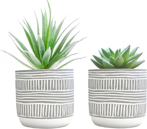 HelaCueil 2 Pack Artificial Succulent Plants 7'' & 5'' Potted Home Decoration Cement Pots in Saudi Arabia