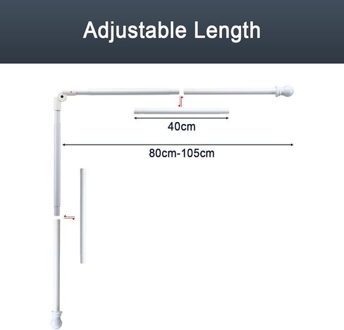 1 Inch Bay Window Curtain Rods 32-96 Inch Retractable Metal Corner Curtain Rods for Blackout Curtains with Wall Mount Black Round Finials in Kuwait