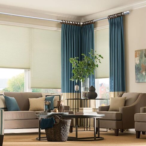 1 Inch Bay Window Curtain Rods 32-96 Inch Retractable Metal Corner Curtain Rods for Blackout Curtains with Wall Mount Black Round Finials in Kuwait