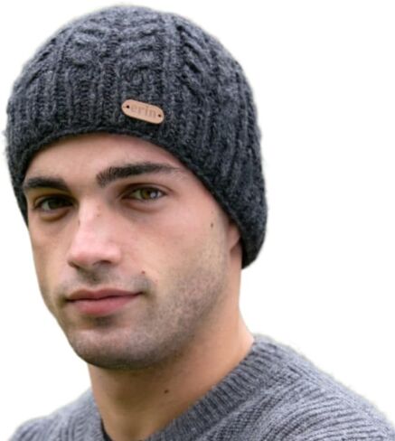 Traditional Irish Wool Beanie Cap for Men, 100% Wool, Internal Lining, Made in Ireland in Saudi Arabia