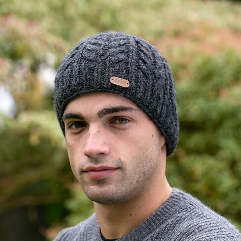 Traditional Irish Wool Beanie Cap for Men, 100% Wool, Internal Lining, Made in Ireland in Saudi Arabia