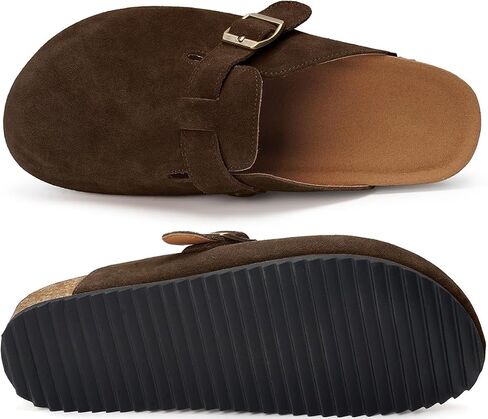 ZUSERIS Women's Suede Clogs Leather Mules Cork Footbed Potato Shoes Comfort Slip on Sandals with Arch Support in Saudi Arabia