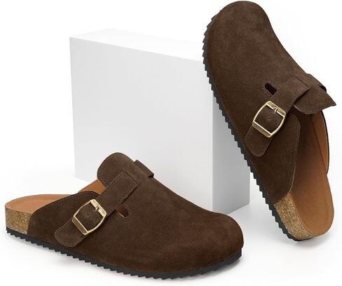 ZUSERIS Women's Suede Clogs Leather Mules Cork Footbed Potato Shoes Comfort Slip on Sandals with Arch Support in Saudi Arabia
