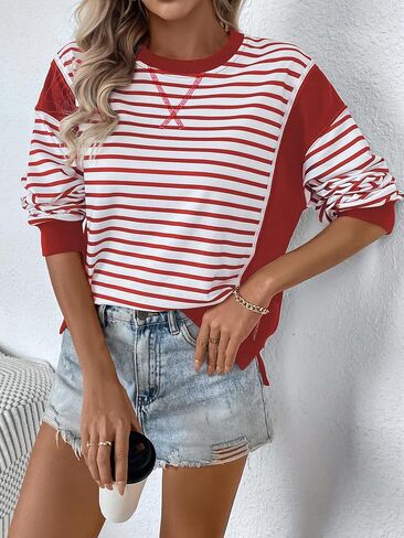 Women's Fashion Sweatshirts Chic Stripes, Trendy Oversized Tops for a Stylish Wardrobe in Kuwait