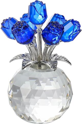Enjinkail Blue Rose Flower Crystal Figurine with Vase, Bouquet Flowers Ornament Gifts for Wife Girlfriend Women, Handmade Crystal Flower Collectible Home Table Decor ​for Valentine's Day Wedding in Kuwait