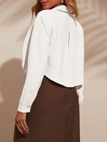 Womens Button Down Shirts Long Sleeve Twist Front Cropped Tops Blouses in Kuwait