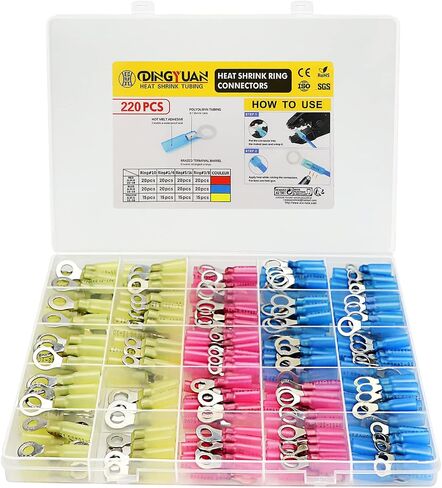 DINGYUAN 270PCS Heat Shrink Wire Connectors,Ring Fork Spade Butt Splices Crimp Connector Electrical Connectors,Waterproof Insulated Electrical Wire Terminals kit for Automotive Marine Boat Truck in Saudi Arabia