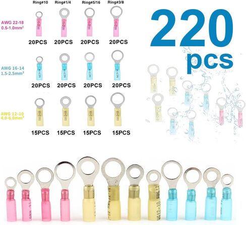 DINGYUAN 270PCS Heat Shrink Wire Connectors,Ring Fork Spade Butt Splices Crimp Connector Electrical Connectors,Waterproof Insulated Electrical Wire Terminals kit for Automotive Marine Boat Truck in Saudi Arabia