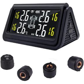 3T6B Tire Pressure Monitoring System for Cars with 4 Auto Alarm Modes, Solar Charge, Wireless Smart Real-time, 4 IP67 Waterproof Anti-Theft External TMPS Sensors (0~50psi/0~3.5bar)