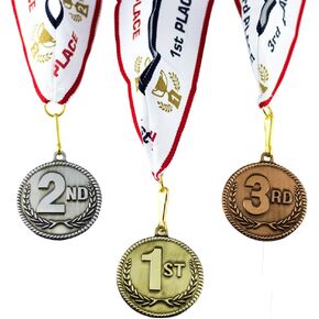 1st 2nd 3rd Place High Relief Award Medals - 3 Piece Set (Gold, Silver, Bronze) Includes Custom Designed Neck Ribbon