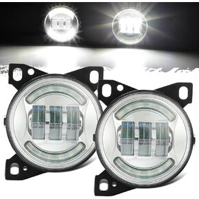 Partsam 12V LED Fog Lights Assembly Kit for Peterbilt 579 587, Kenworth T660 Heavy Duty Front Bumper Driving Lamp Aluminum Housing Black 2pcs