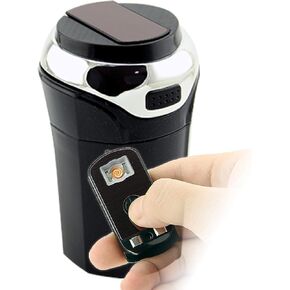 Car Ashtray with Lighter and Blue Light LED and Lid, Detachable and Portable (Classic Red)
