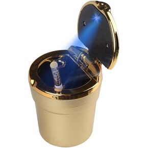 Auto Car Ashtray, Portable Blue LED Light Car Ashtray Cup Holder with Lid, Vehicle Cigarette Ashtray Ash for Home Office (Gold)