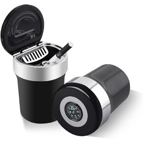 UTSAUTO Car Ashtray Stainless Steel Car Ashtray Cup Holder With Blue LED Light Indicator Smokeless for Most Car Cup Holder