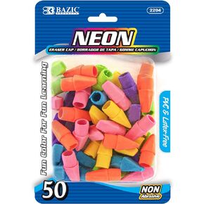BAZIC Eraser Top, Latex Free Pencil Tops Erasers (50/Pack), Neon Color Arrowhead Caps Erasers for Student Art Drawing School Supplies, 2-Packs