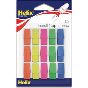 Helix - Classic Pencil Cap Erasers - Pack of 15 Erasers - Assorted Colors - Latex, PVC & Phthalate Free - Smear-Free Erasing
