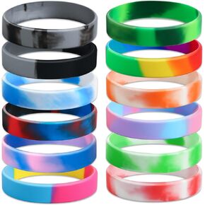 IDREAMBAND 12 pcs Color Pattern Rubber Bracelets Wristbands Blank Bracelets Silicone Wristbands for Men Women Teen, Suitable for Different Occasions, Silicone Wristbands for Kids, Teens, Adults